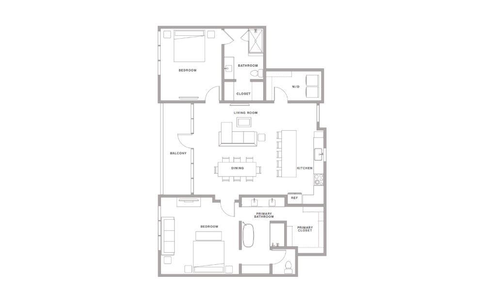 Ascent - 2 bedroom floorplan layout with 2 bathrooms and 1523 square feet
